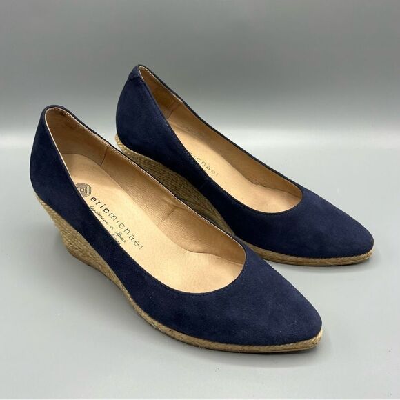 Eric Michael Women’s Blue Suede Espadrille Wedges Jute Heel, Made in Spain - Picture 7 of 7